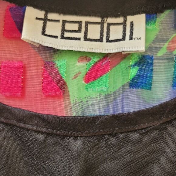 Teddi womens plus size 2x vintage 80's floral poppy bright neon black geometric - Picture 3 of 7